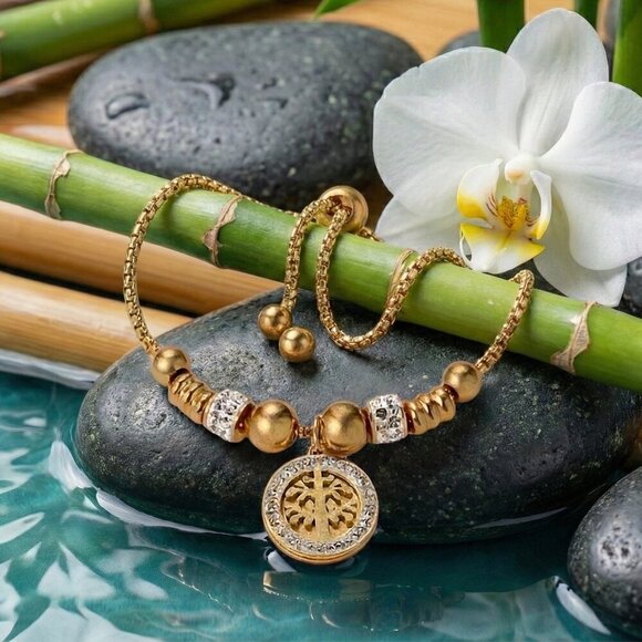 ποΈElegant 18K Gold Plated Tree of Life Charm Rhinestones Adjustable Bracelet - Picture 7 of 9